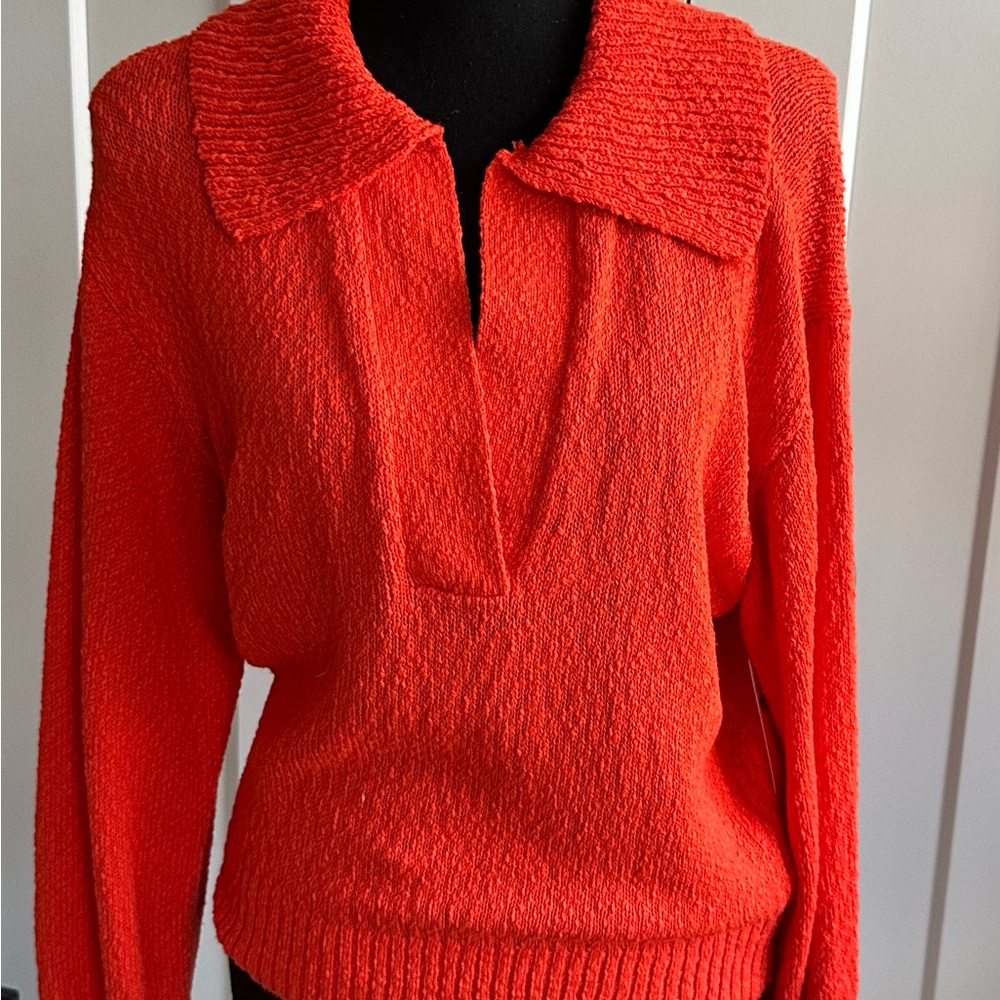 Anthropologie Vibrant Orange V-Neck Sweater